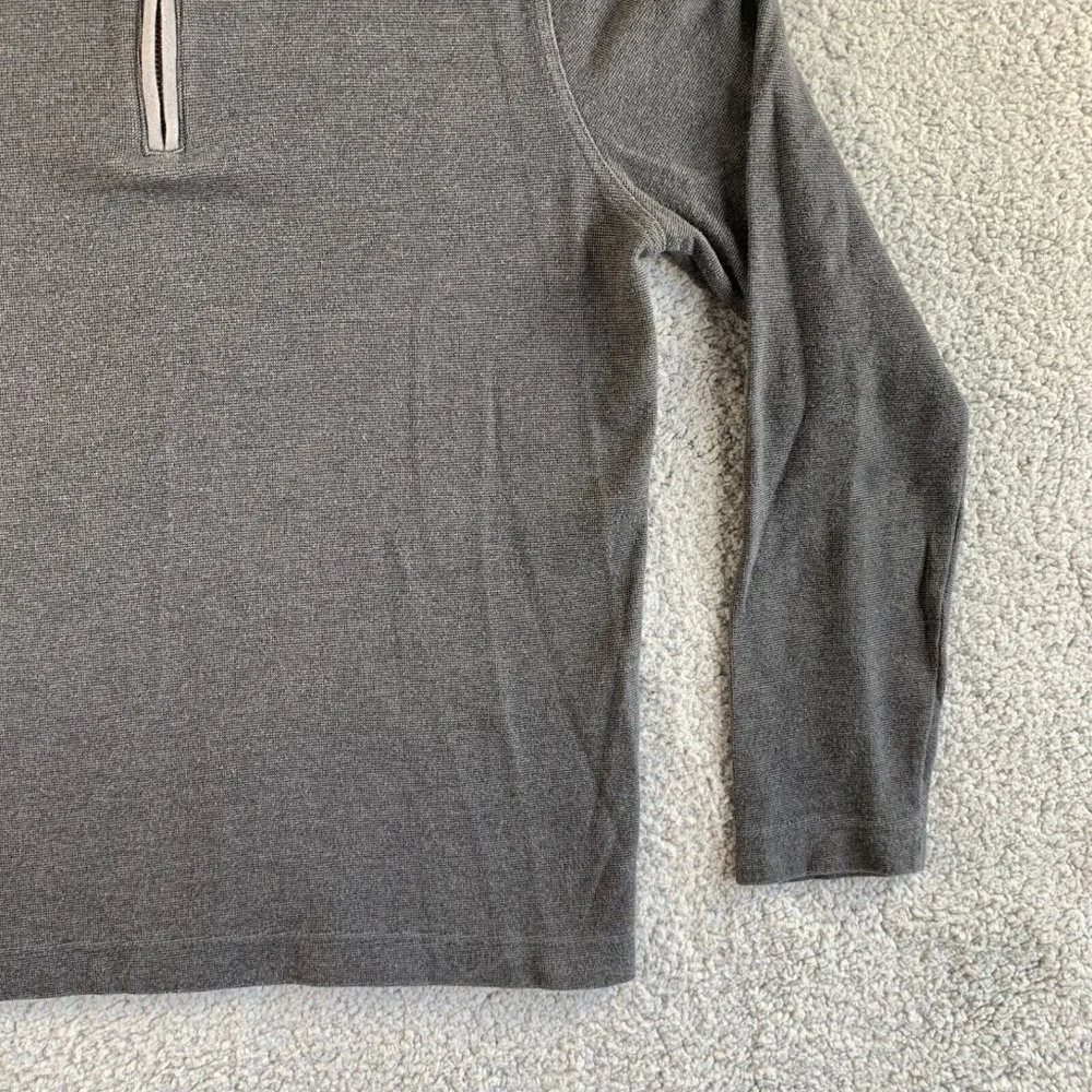 Banana Republic Sweater Mens Medium Gray Birdseye 1 Waffle Knit Pullover 1/4 Zip